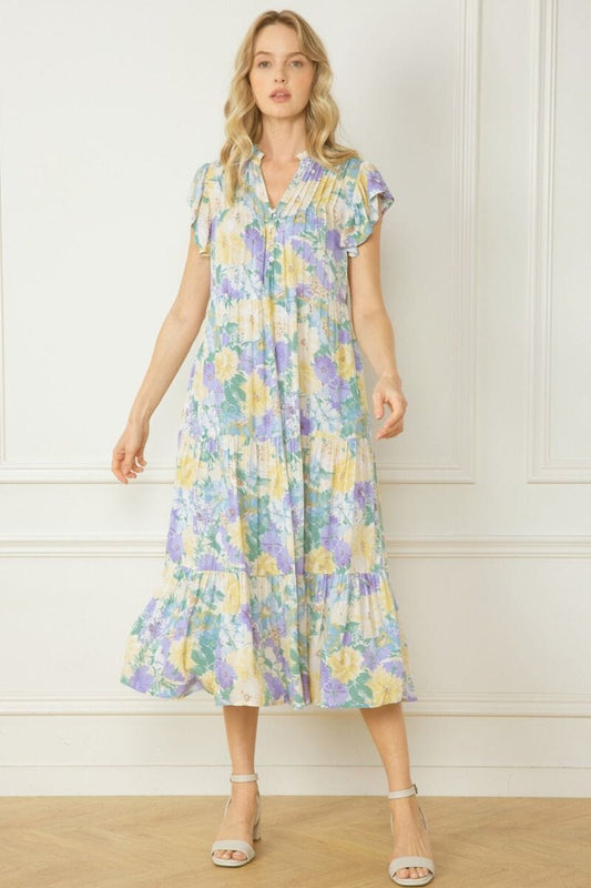 Yellow and Lilac Pintuck Midi entro 