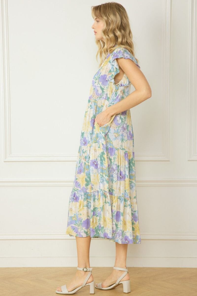 Yellow and Lilac Pintuck Midi entro 