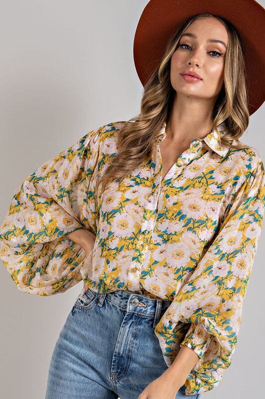 Yellow Floral Print Blouse Eesome 