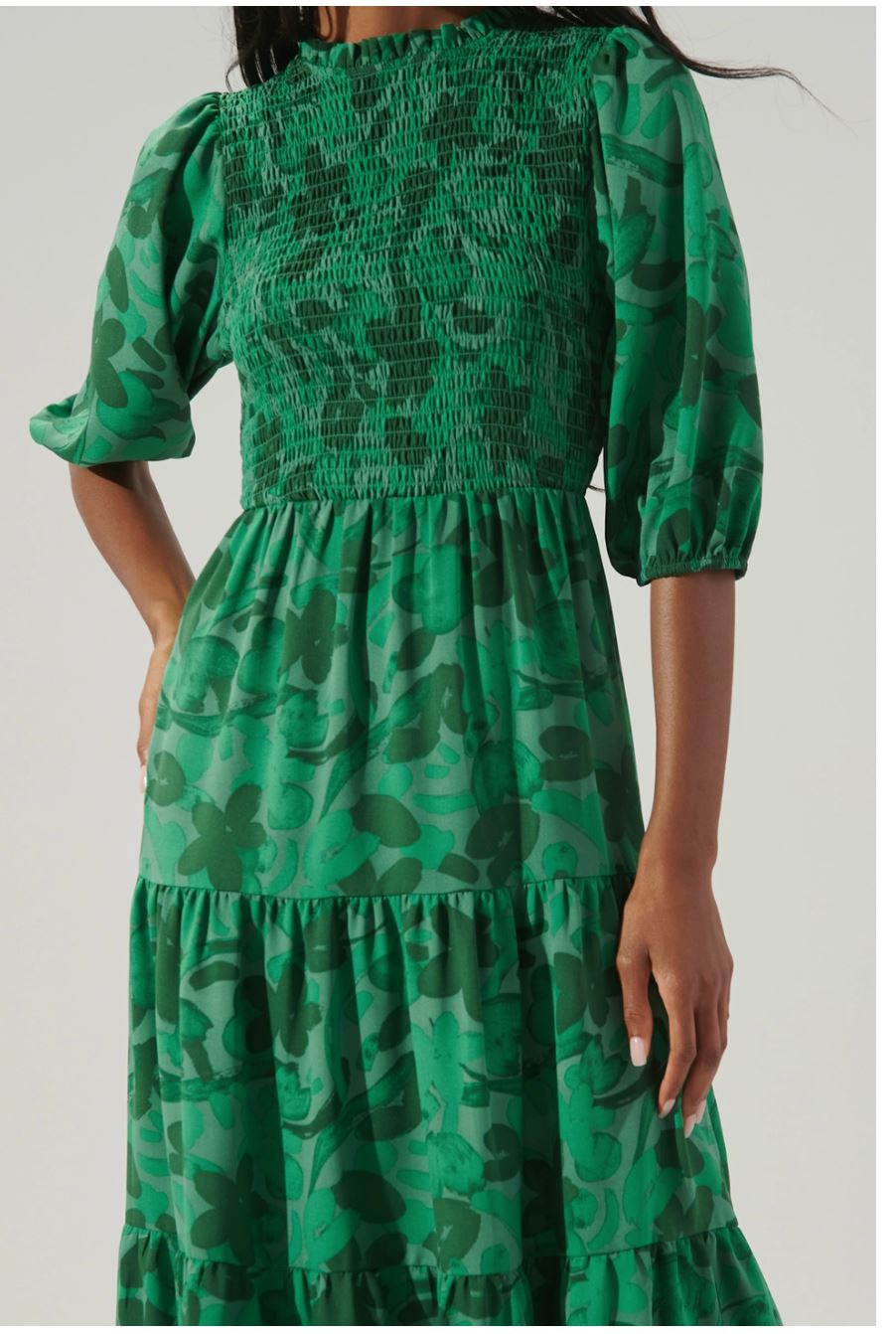 Yeraldi Floral Frazier Smocked Tiered Midi Dress Sugarlips 