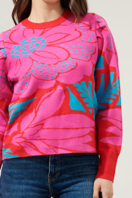Zinnia Floral Gathered Shoulder Sweater Sugarlips 