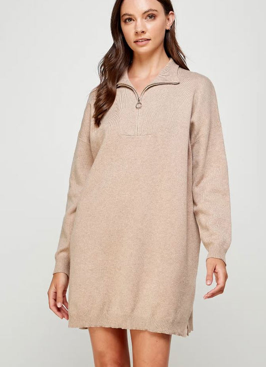Zipper Knit Dress Sand ellison 